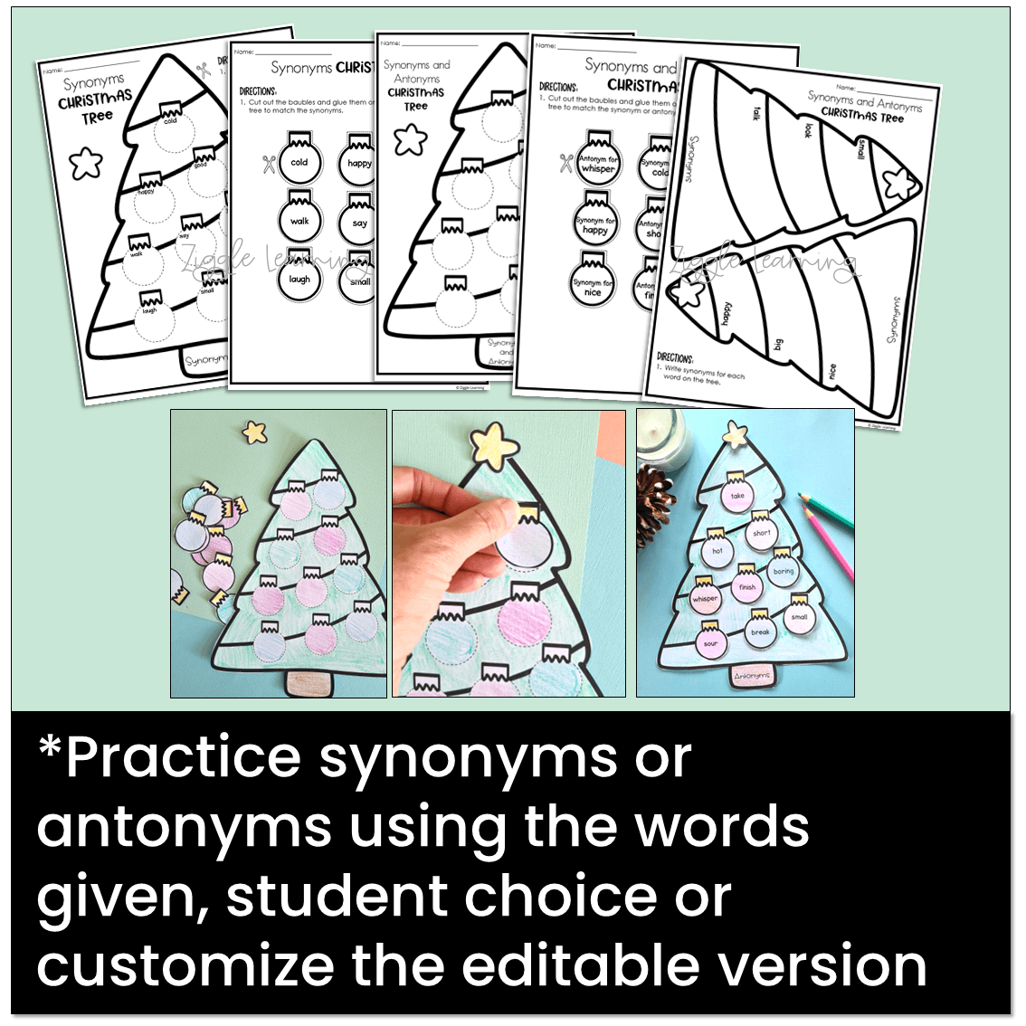 Christmas Tree Synonyms And Antonyms Craft Christmas Grammar Activity within Christmas Synonyms And Antonyms Worksheets