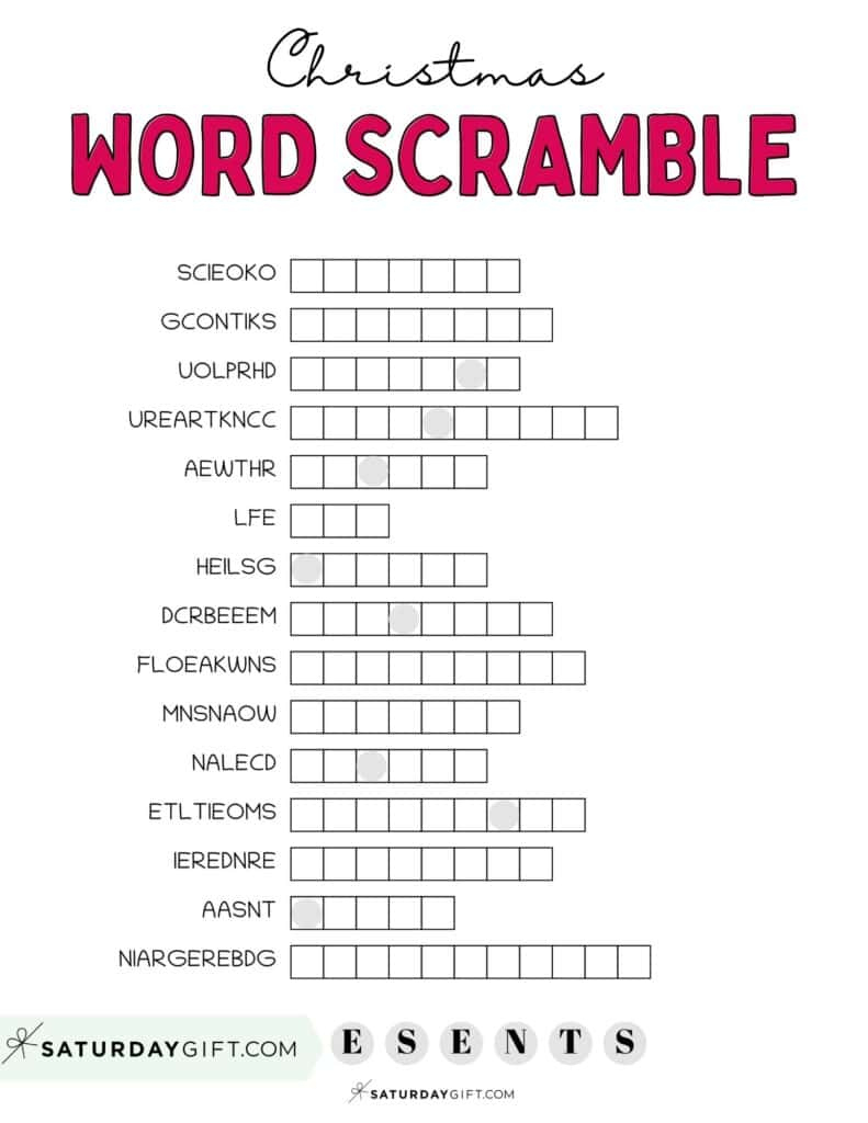 Christmas Word Scramble - Cute &amp;amp; Free Printable | Saturdaygift with regard to Unscramble Christmas Words Worksheets