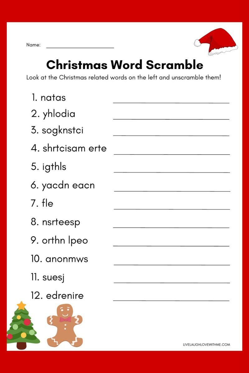 Christmas Word Scramble Free Printable With Answers with Christmas Word Unscramble Worksheets