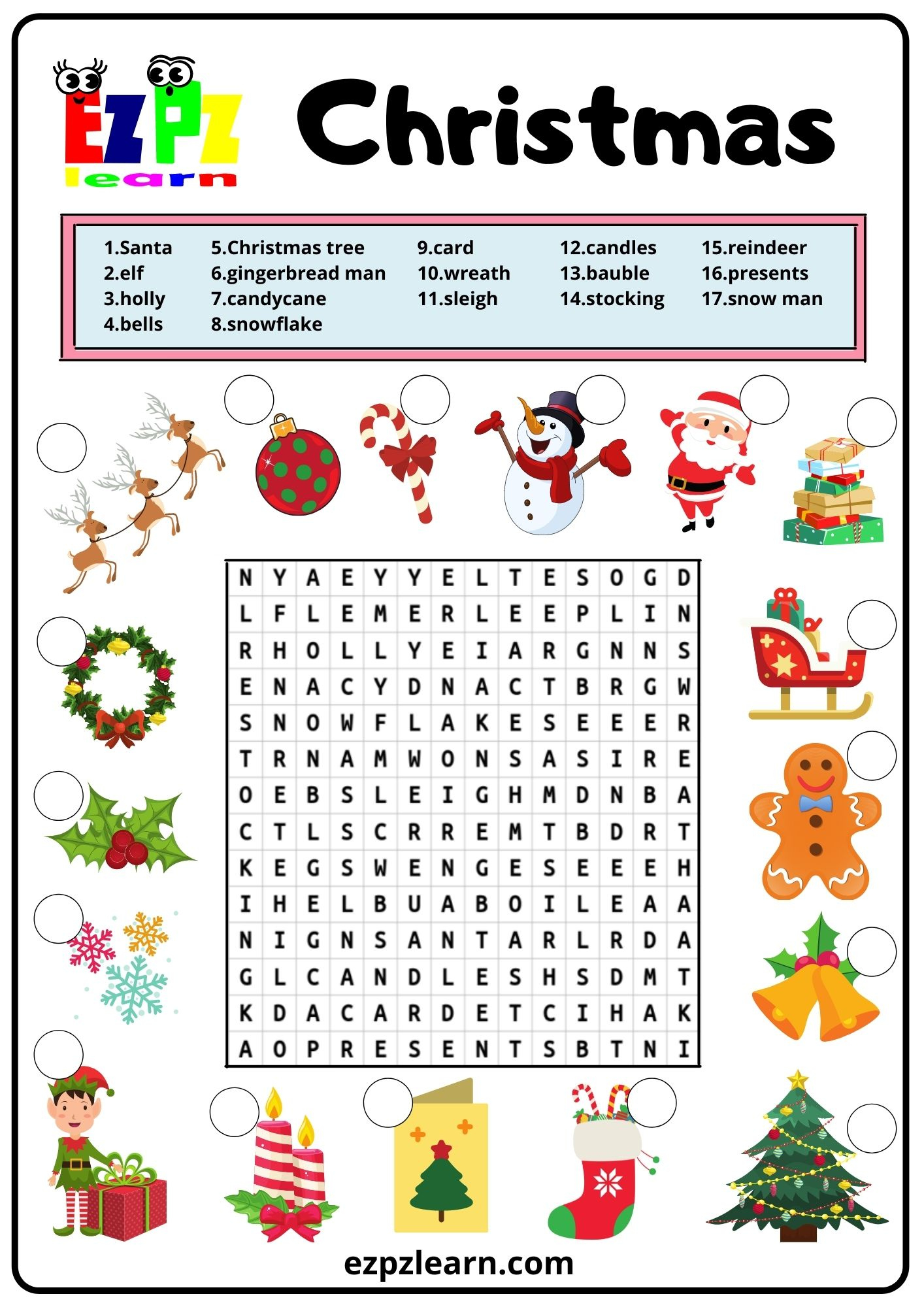 Christmas Word Search 2 - Ezpzlearn in Word Search Worksheets Christmas