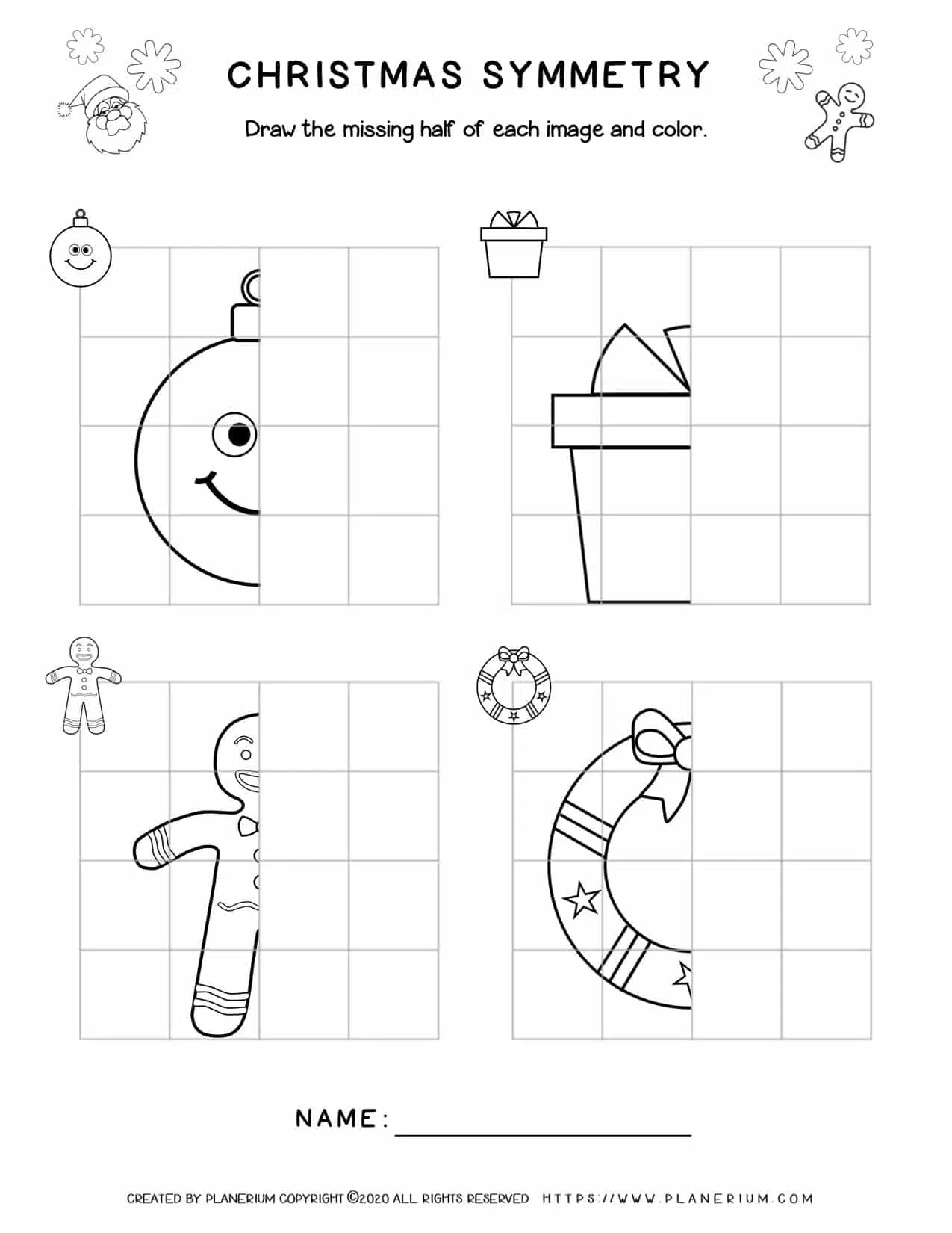Christmas Worksheet - Symmetry Drawing | Planerium - Worksheets throughout Free Christmas Symmetry Worksheets