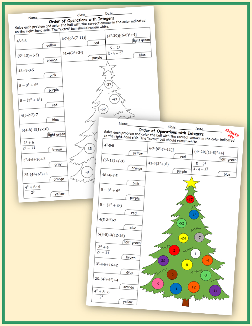 Christmas Worksheets: Order Of Operations With Integers | Teaching regarding Order of Operations Christmas Worksheets