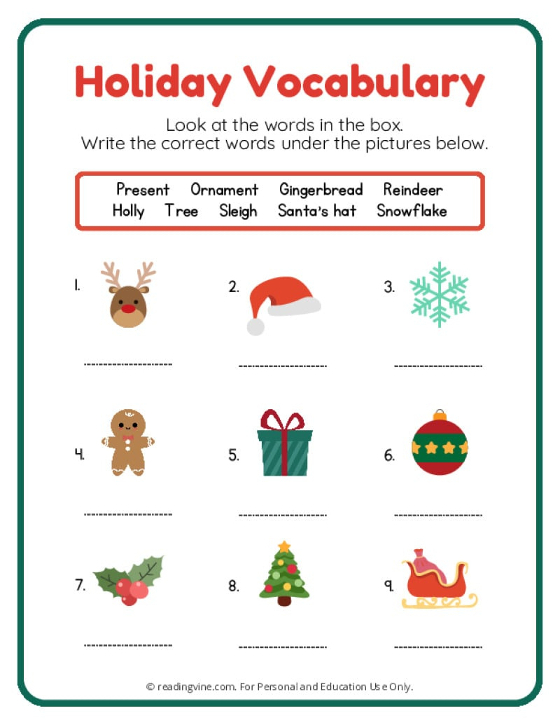 Christmas Worksheets - Readingvine with regard to Printable Christmas Vocabulary Worksheets