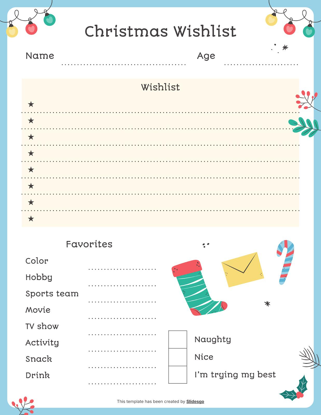 Dear Santa: My Christmas Wishlist Template inside Christmas Wish List Worksheets