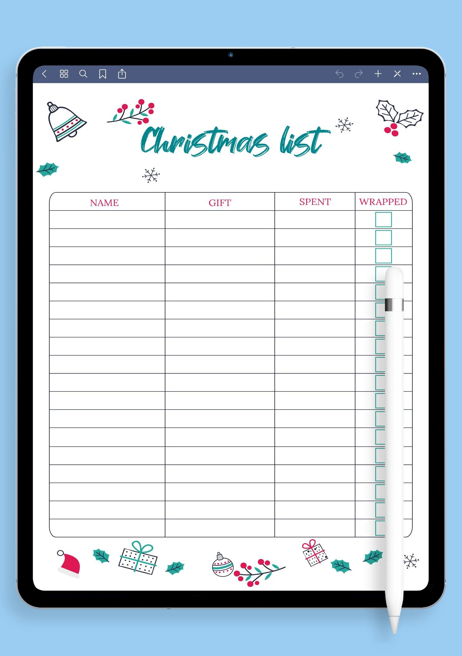 Download Printable Classic White Christmas List Template Pdf regarding Christmas Gift Planning Worksheets
