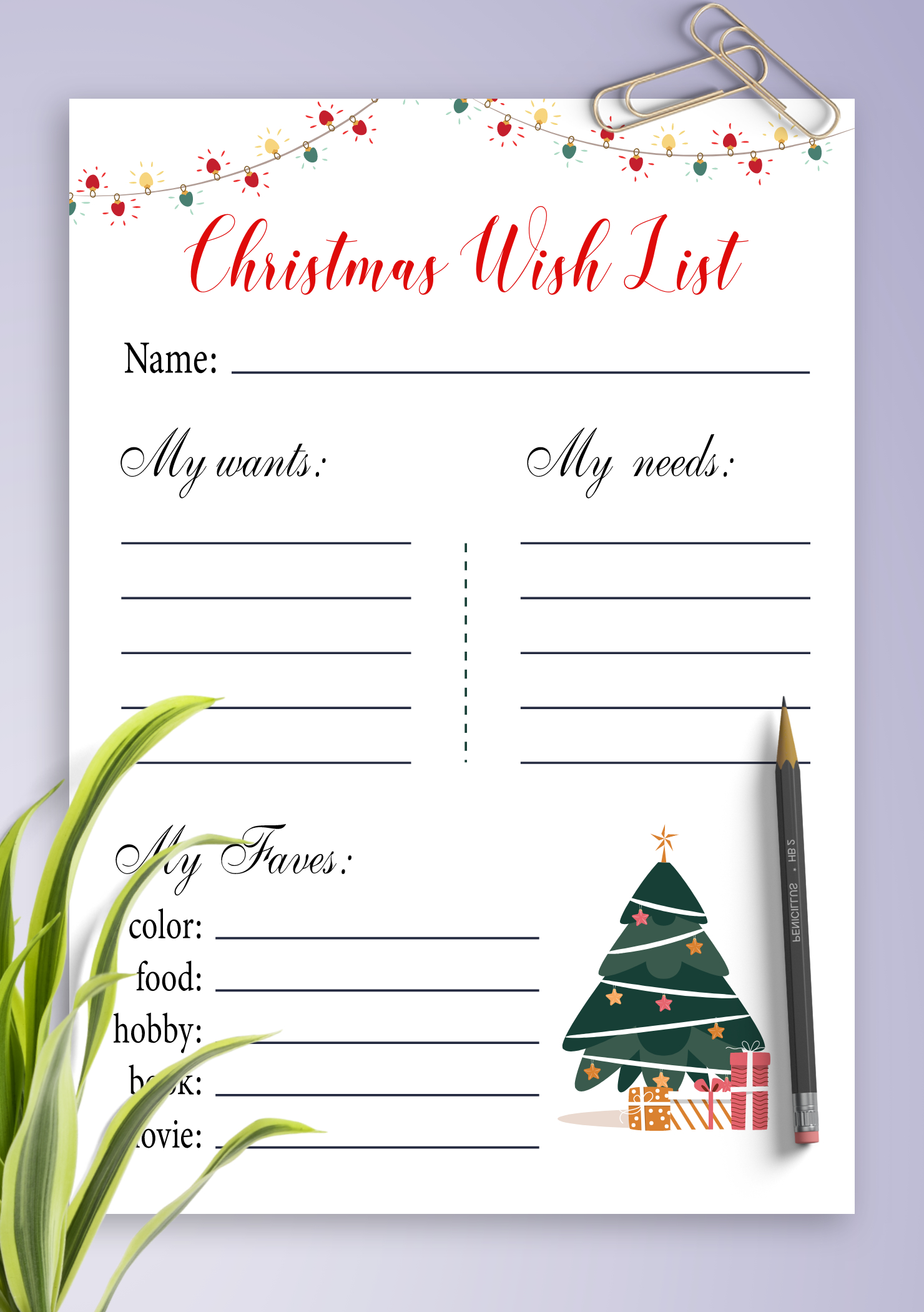 Download Printable White Christmas Wish List Template Pdf in Christmas Wish List Worksheets