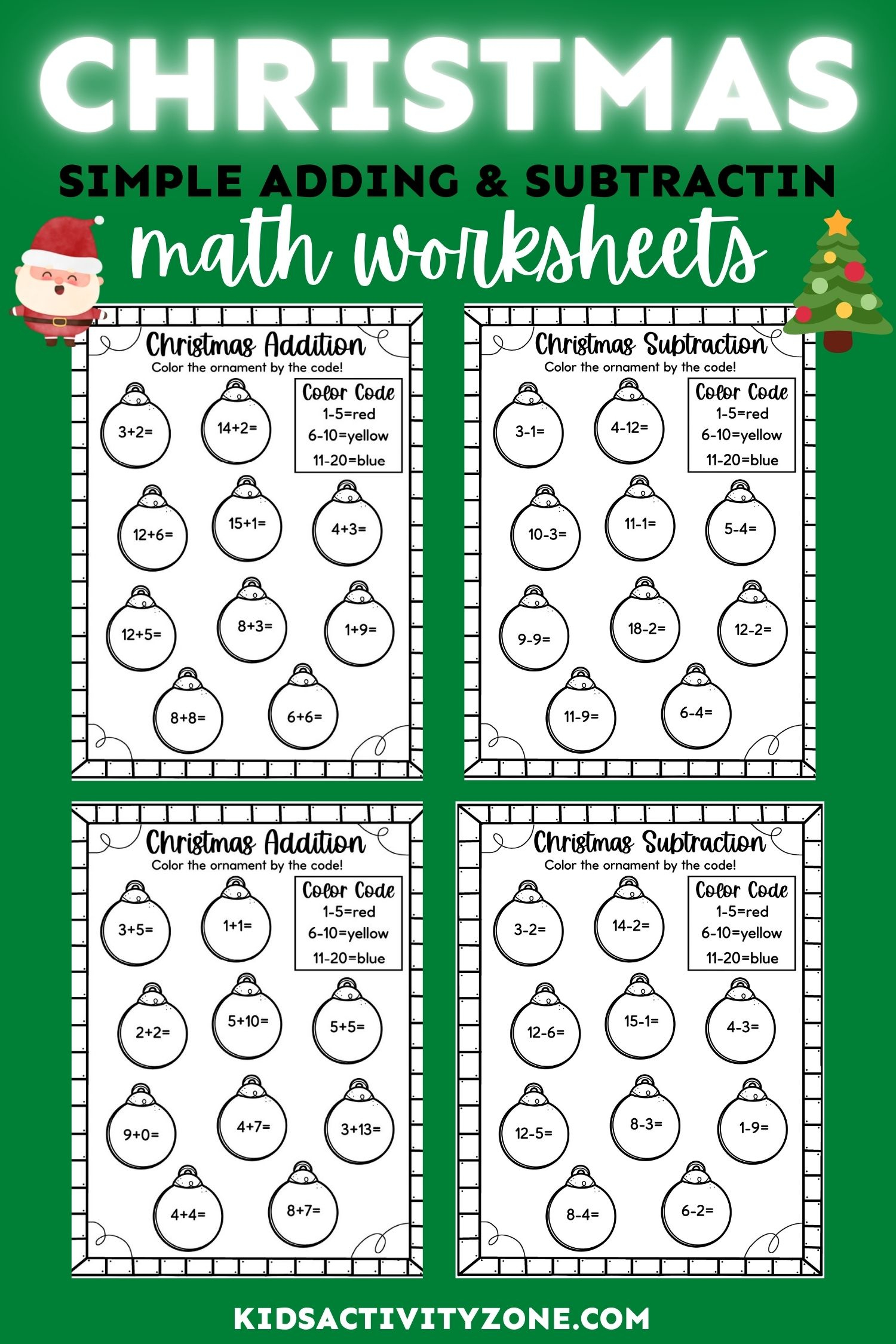 Easy Christmas Math Worksheets - Free! - Kids Activity Zone with regard to Free Christmas Subtraction Worksheets