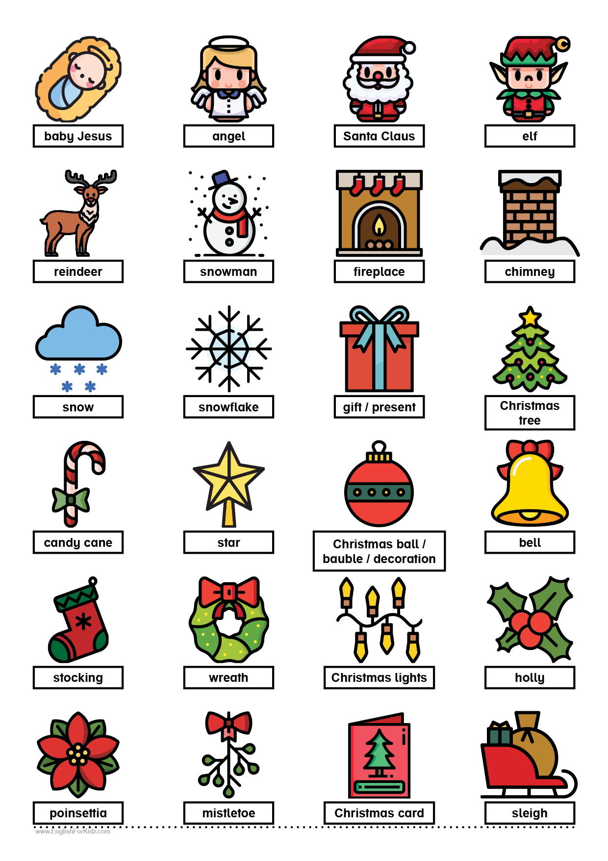 English For Kids Stepstep: Christmas Vocabulary Worksheets inside Meaning Of Christmas Worksheets