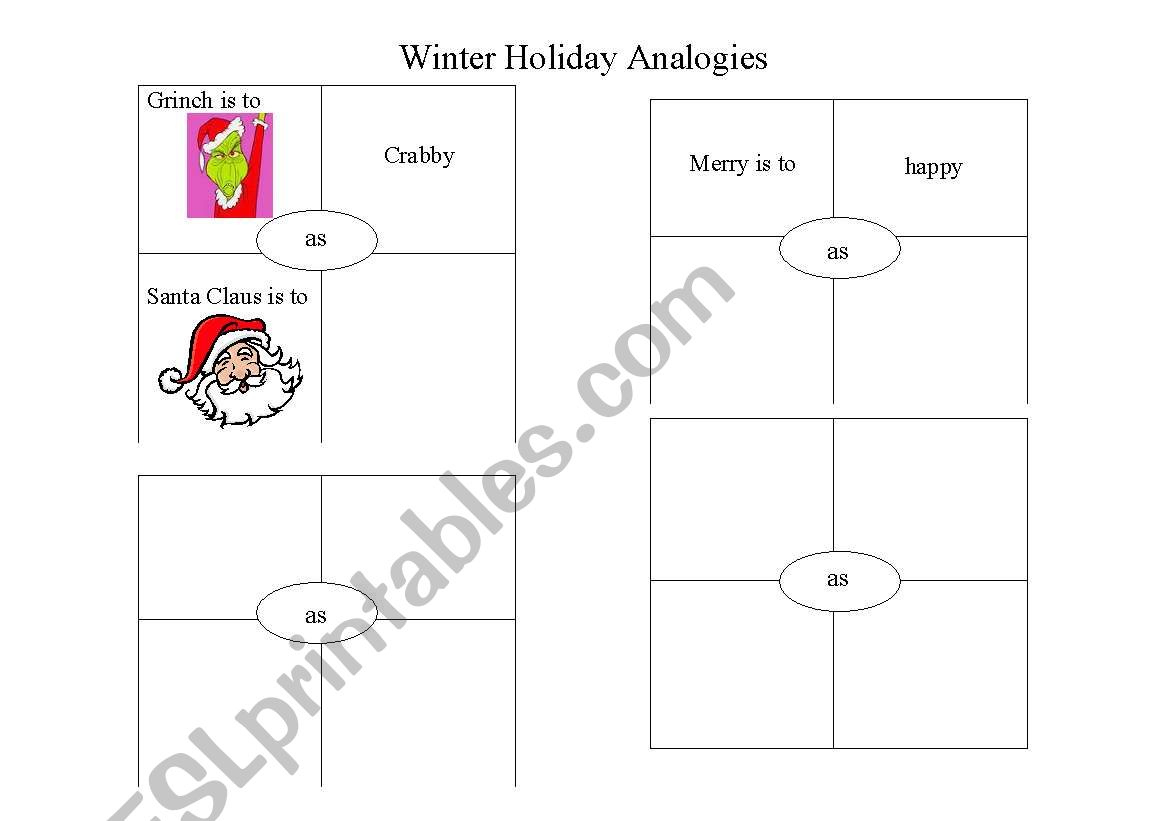 English Worksheets: Christmas Analogies - Worksheets Library regarding Christmas Analogies Worksheets Answers