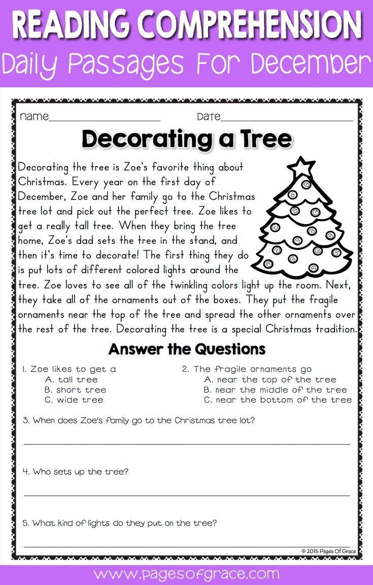 Enreading with regard to Free Printable Christmas Comprehension Worksheets