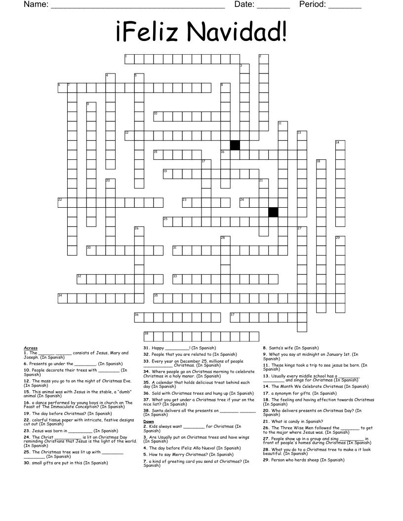 Feliz Navidad! Crossword - Wordmint throughout Feliz Navidad Christmas In Spanish Speaking Countries Worksheets Answers