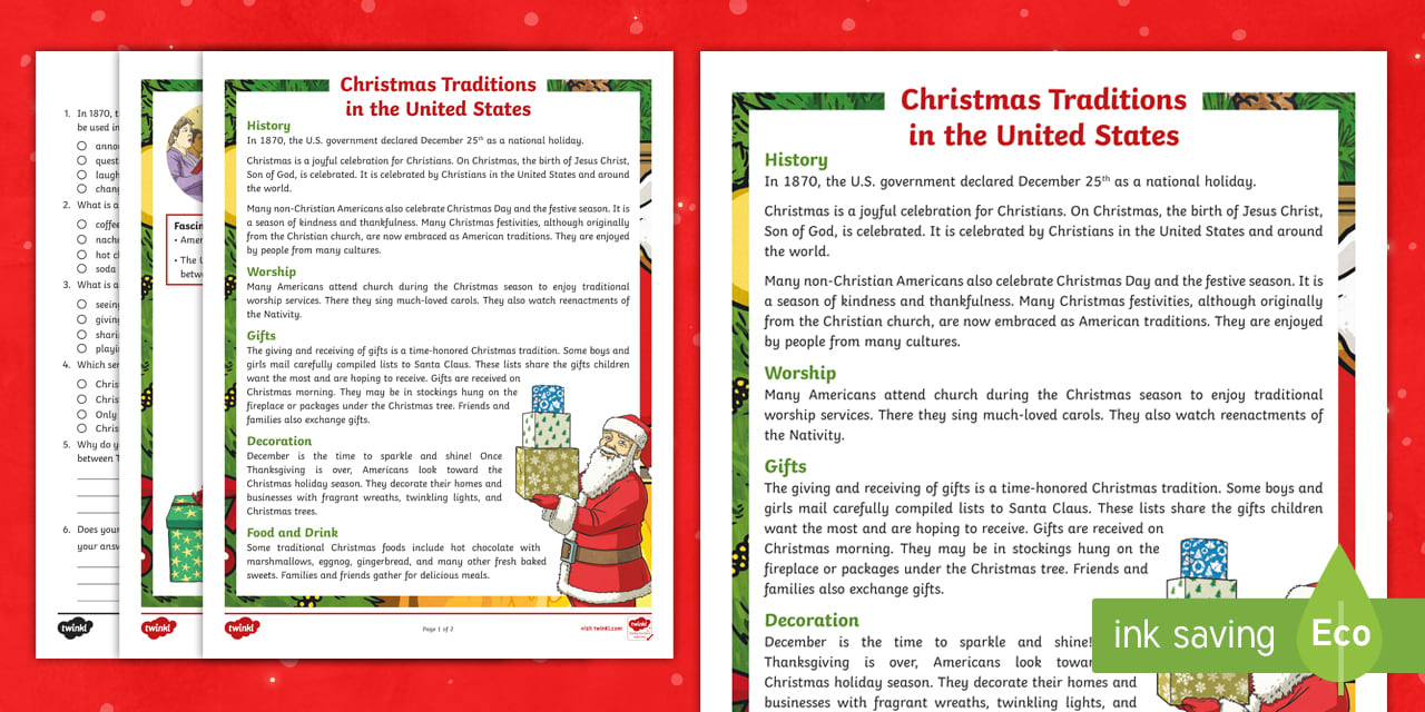 Fourth Grade Christmas Traditions In The United States Reading with regard to Christmas In The Usa Worksheets