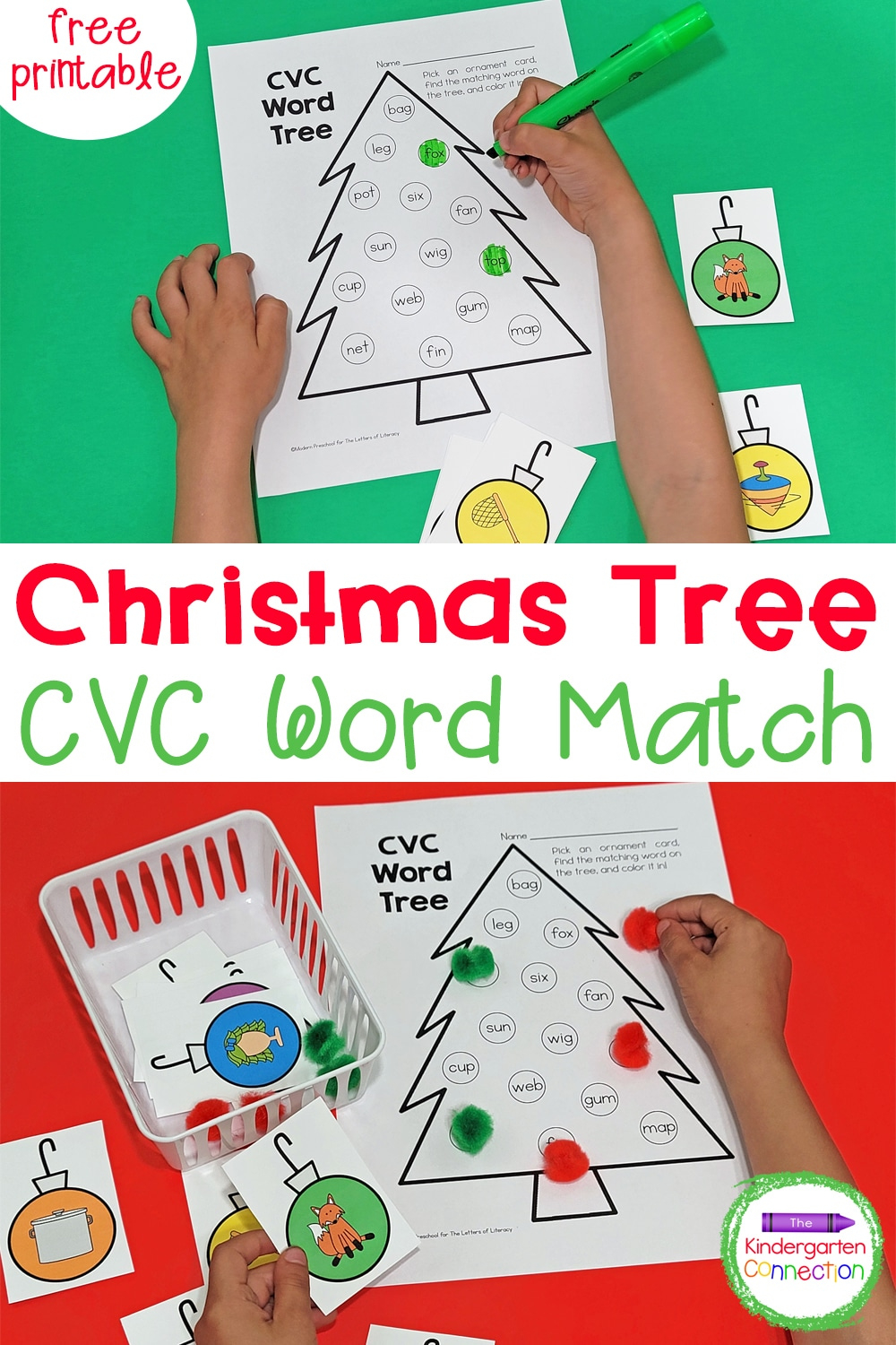 Free Christmas Cvc Word Match inside Kindergarten Christmas Cvc Worksheets