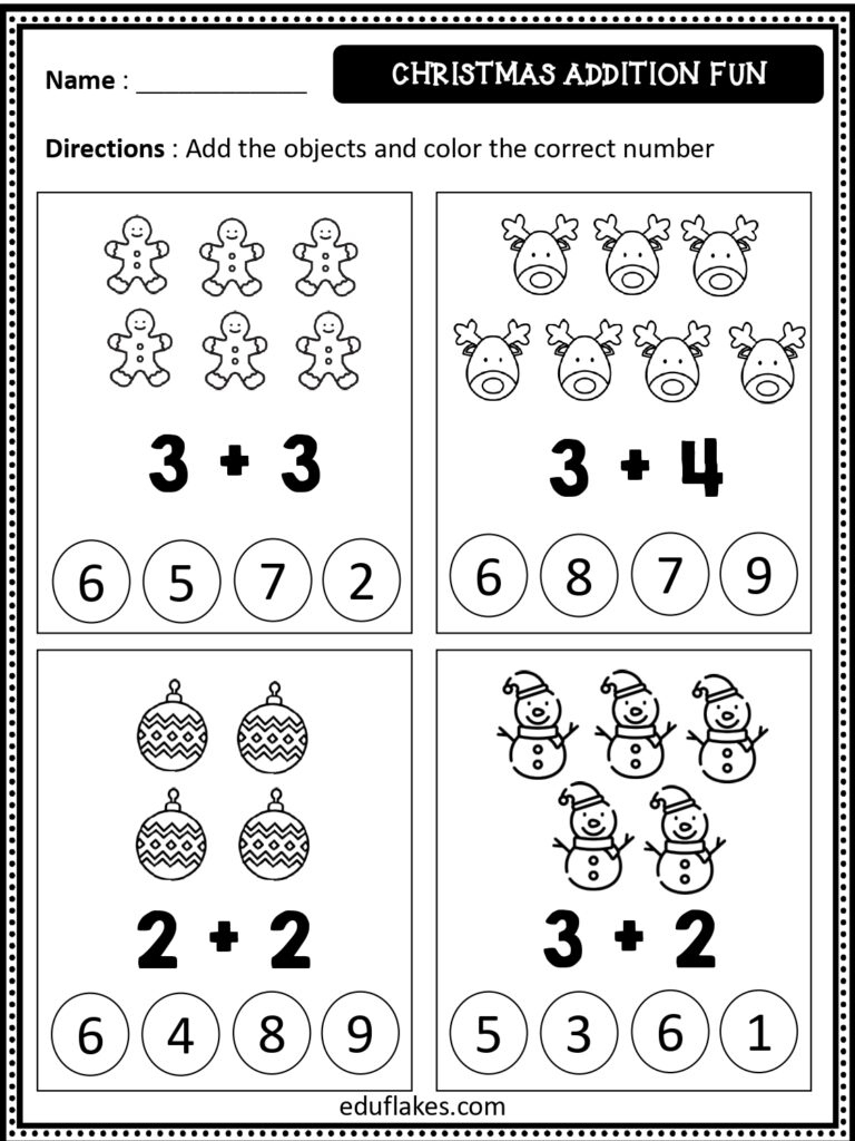 Free Christmas Math Worksheets For Kindergarten - Eduflakes in Fun Christmas Worksheets For 1st Grade
