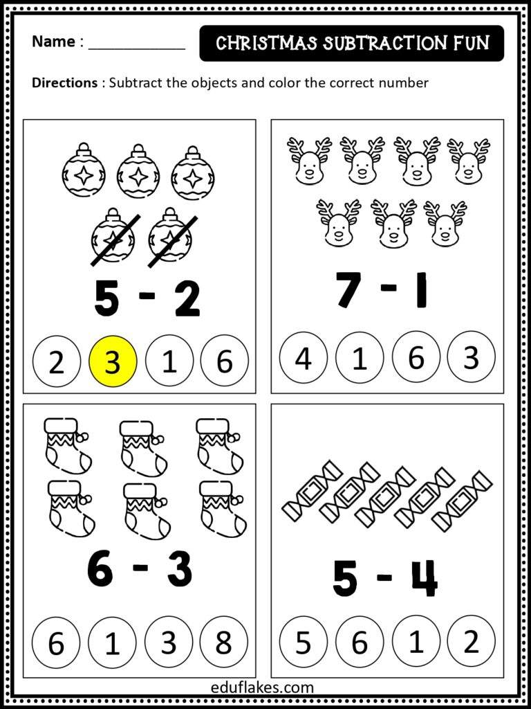 Free Christmas Math Worksheets For Kindergarten - Eduflakes regarding Free Christmas Subtraction Worksheets