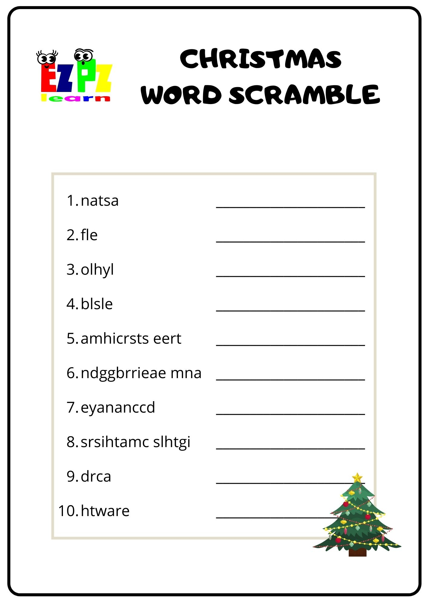 Free Christmas Unscramble Worksheet, Download Free Christmas regarding Super Teacher Worksheets Scrambled Christmas Answers