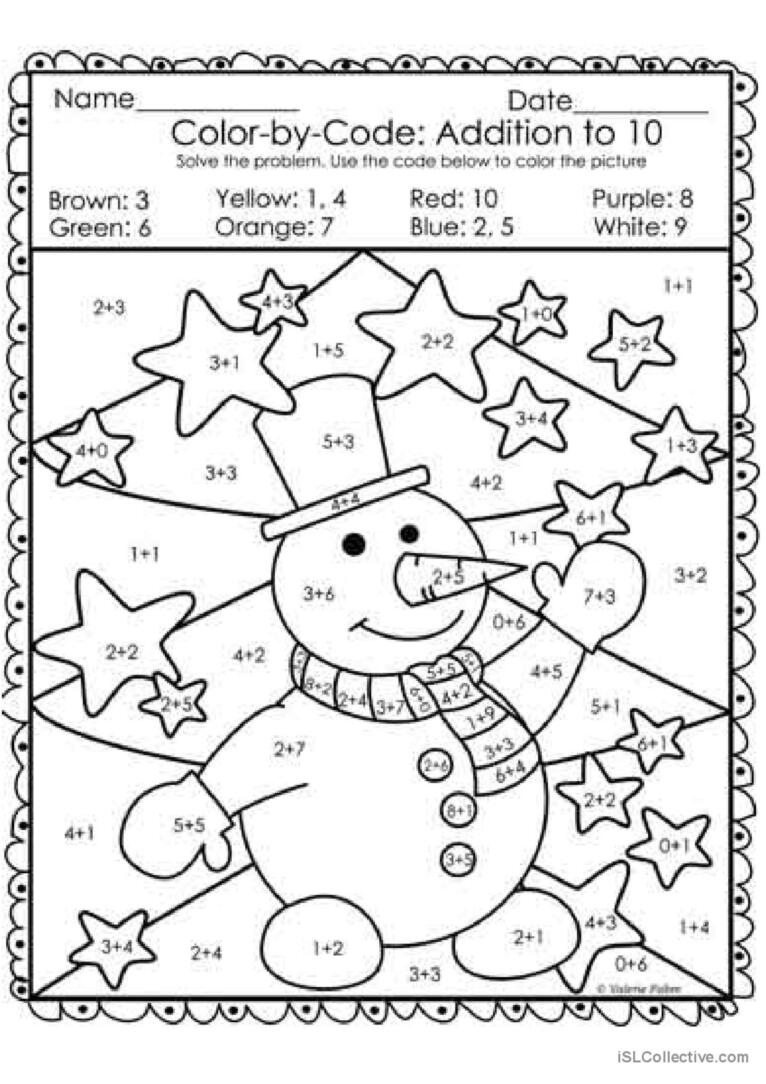 Free Colornumber Christmas Worksheet, Download Free Color inside Christmas Color by Number Addition Worksheets