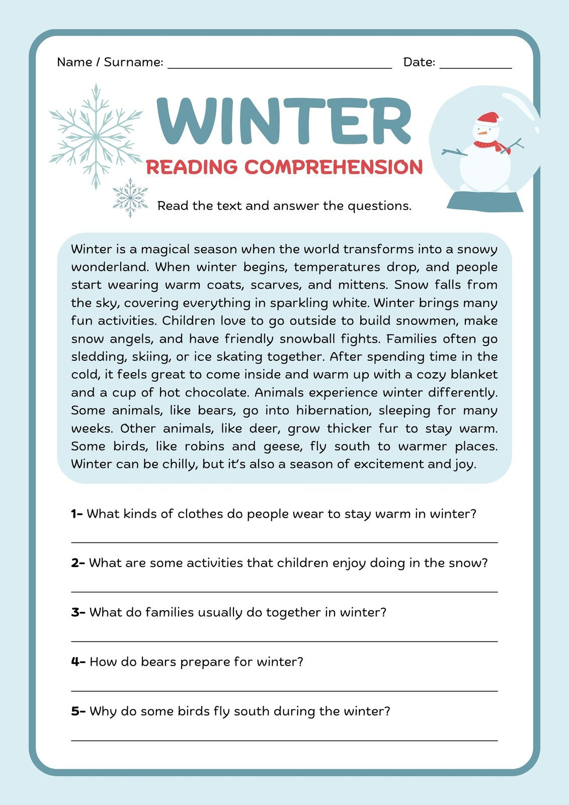 Free Printable 2Nd Grade Reading Worksheet Templates | Canva pertaining to Free Christmas Reading Comprehension Worksheets For 2Nd Grade