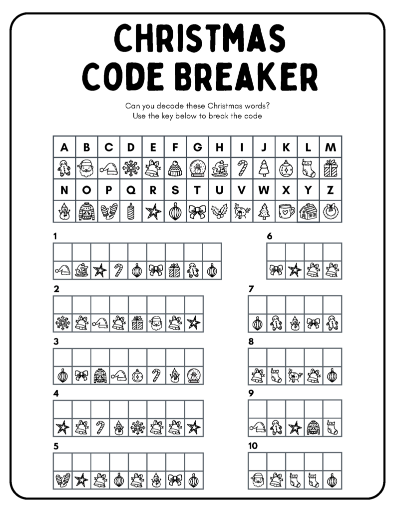 Free Printable Christmas Activity Sheets | Baking You Happier in Free Printable Christmas Secret Code Worksheets