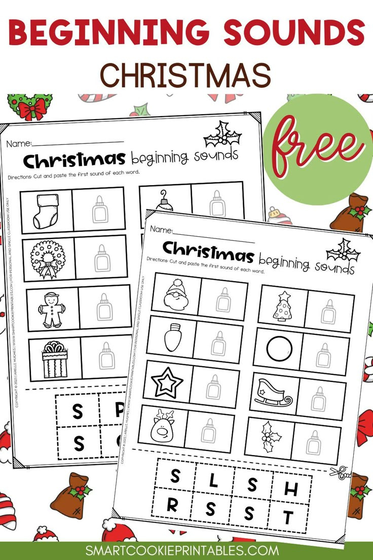 Free Printable Christmas Beginning Sounds for Christmas Beginning Sounds Worksheets