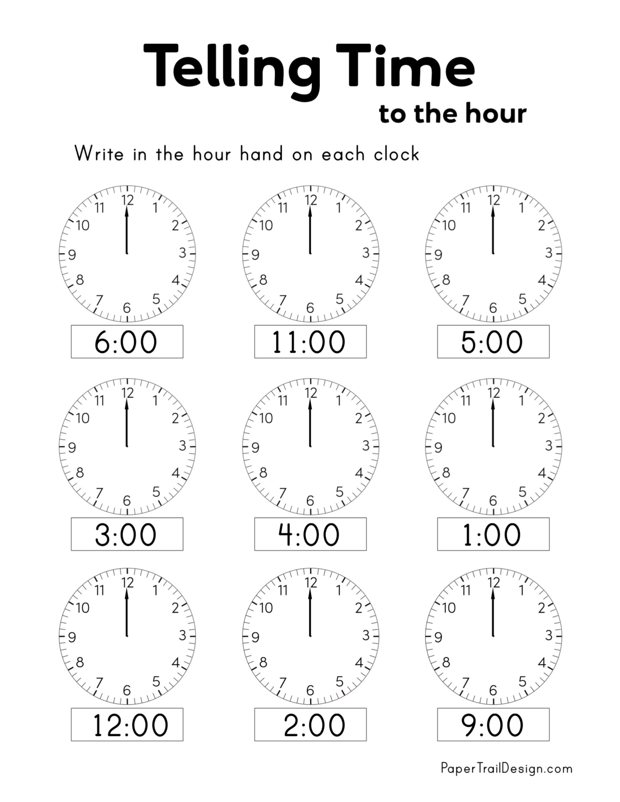 Free Printable Telling Time Worksheets - Paper Trail Design throughout Christmas Telling Time Worksheets