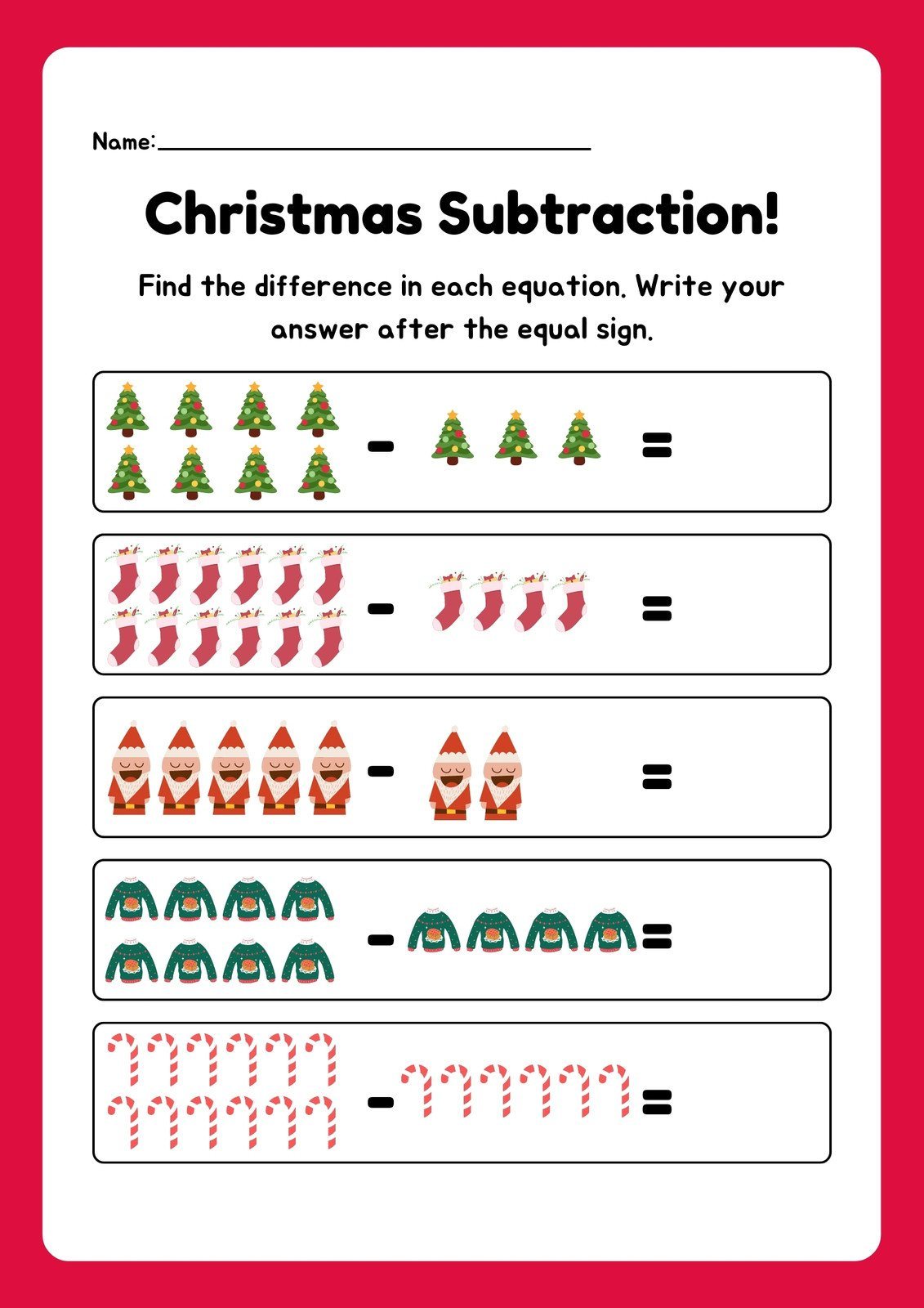 Free Subtraction Worksheet Templates To Edit And Print | Canva with Free Christmas Subtraction Worksheets