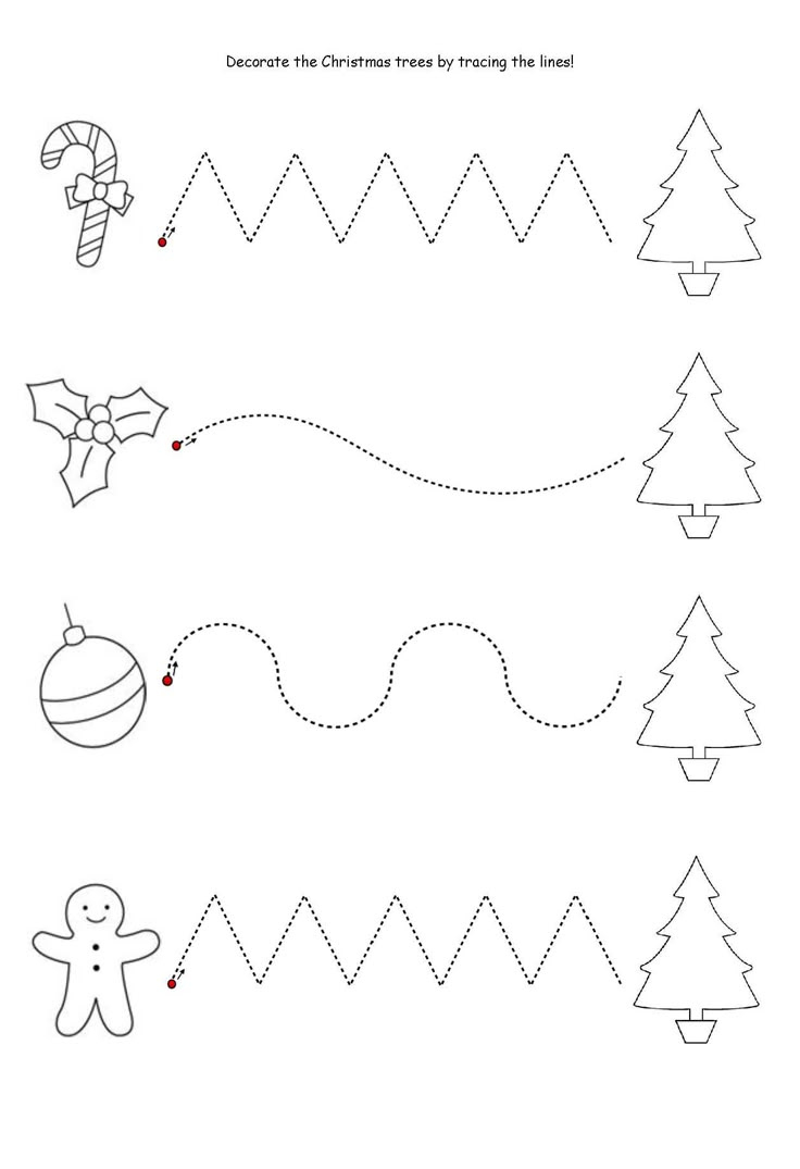 Get The Kids Tracing Lines To Match The Decoration To The Tree intended for Christmas Line Tracing Worksheets