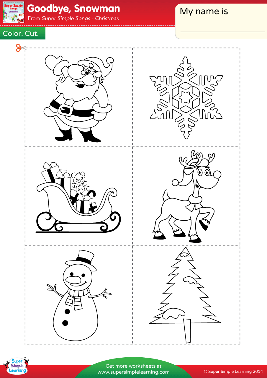 Goodbye, Snowman Worksheet - Color, Cut, & Paste - Super Simple for Christmas Cut Out Worksheets