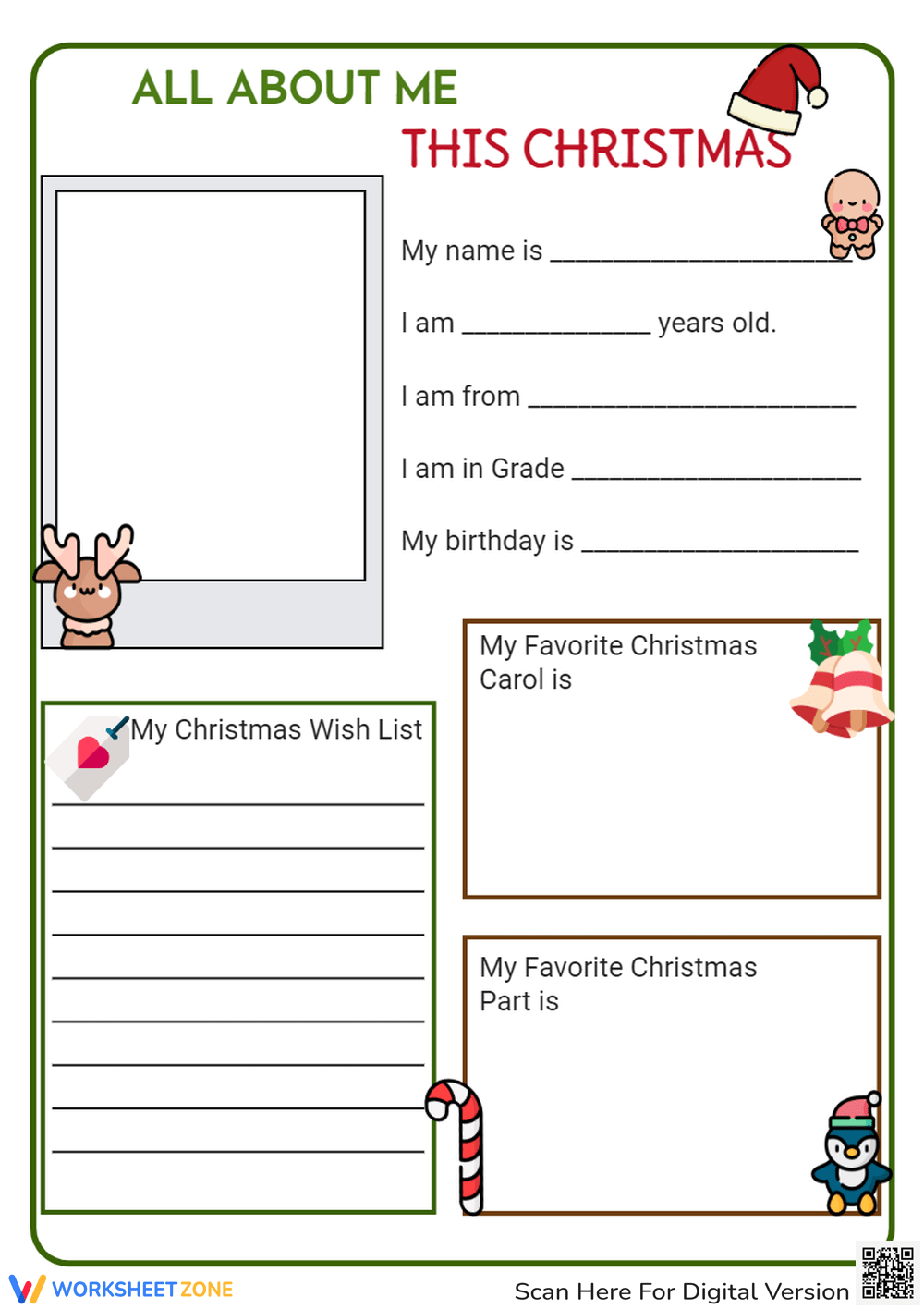 Grade 2 Christmas Worksheets in Free Printable All About Me Christmas Worksheets