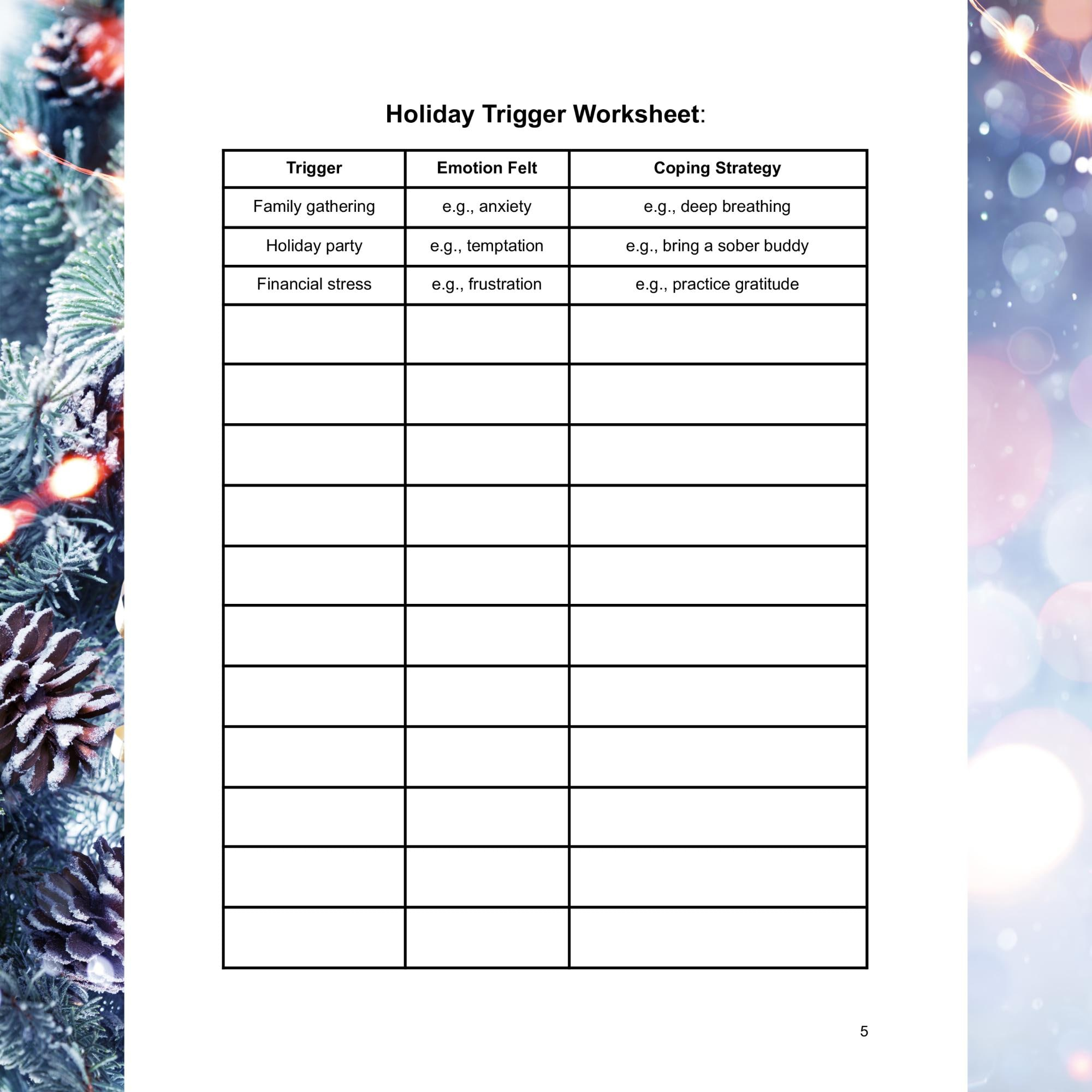 Holiday Recovery: Group Therapy Activity For Addiction Support for Christmas Relapse Prevention Worksheets