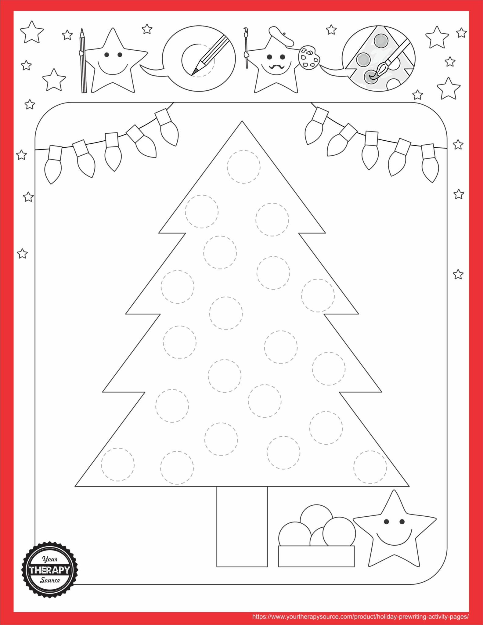 Holiday Tree Prewriting Activity Page - Your Therapy Source in Christmas Pre Writing Worksheets