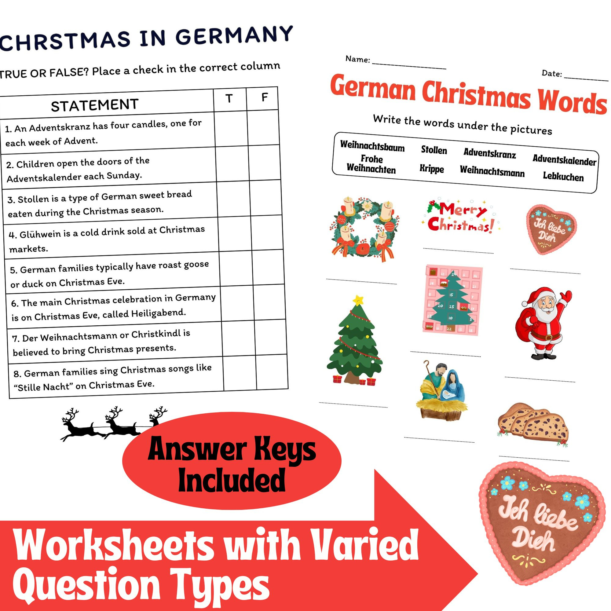 Holidays In Germany - Christmas - Reading Comprehension within German Christmas Vocabulary Worksheets