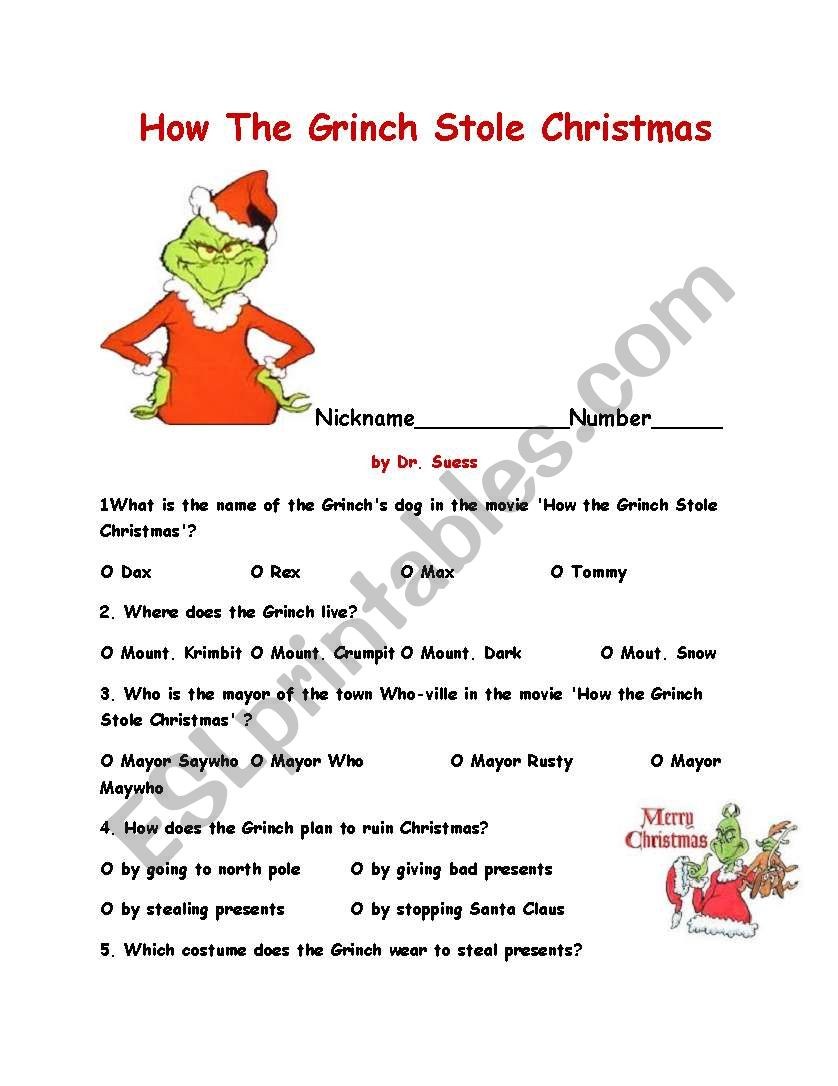 How The Grinch Stole Christma - Esl Worksheetajarnglyn throughout The Grinch Who Stole Christmas Worksheets