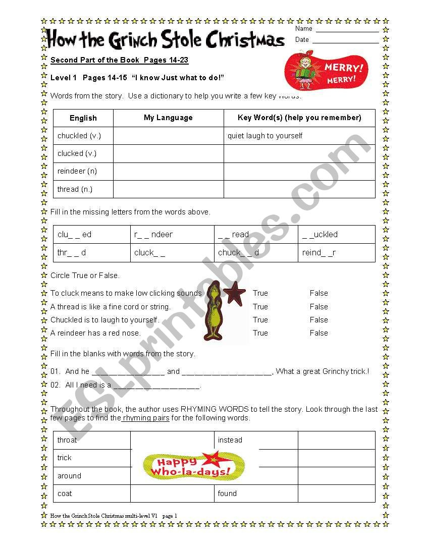 How The Grinch Stole Christmas Part 2/6 - Esl Worksheetdturner throughout The Grinch Who Stole Christmas Worksheets