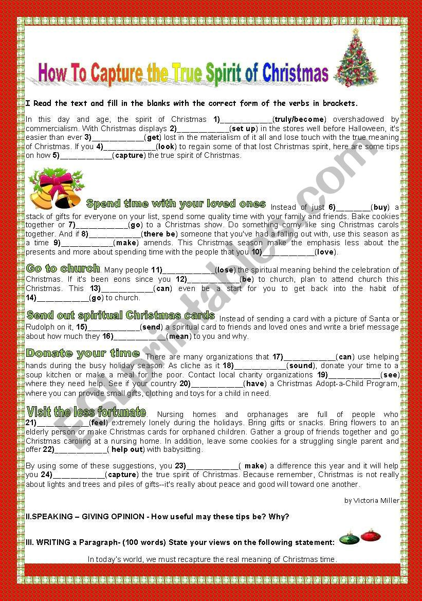 How To Capture The True Spirit Of Christmas - Esl Worksheet pertaining to Got the Christmas Spirit Worksheets