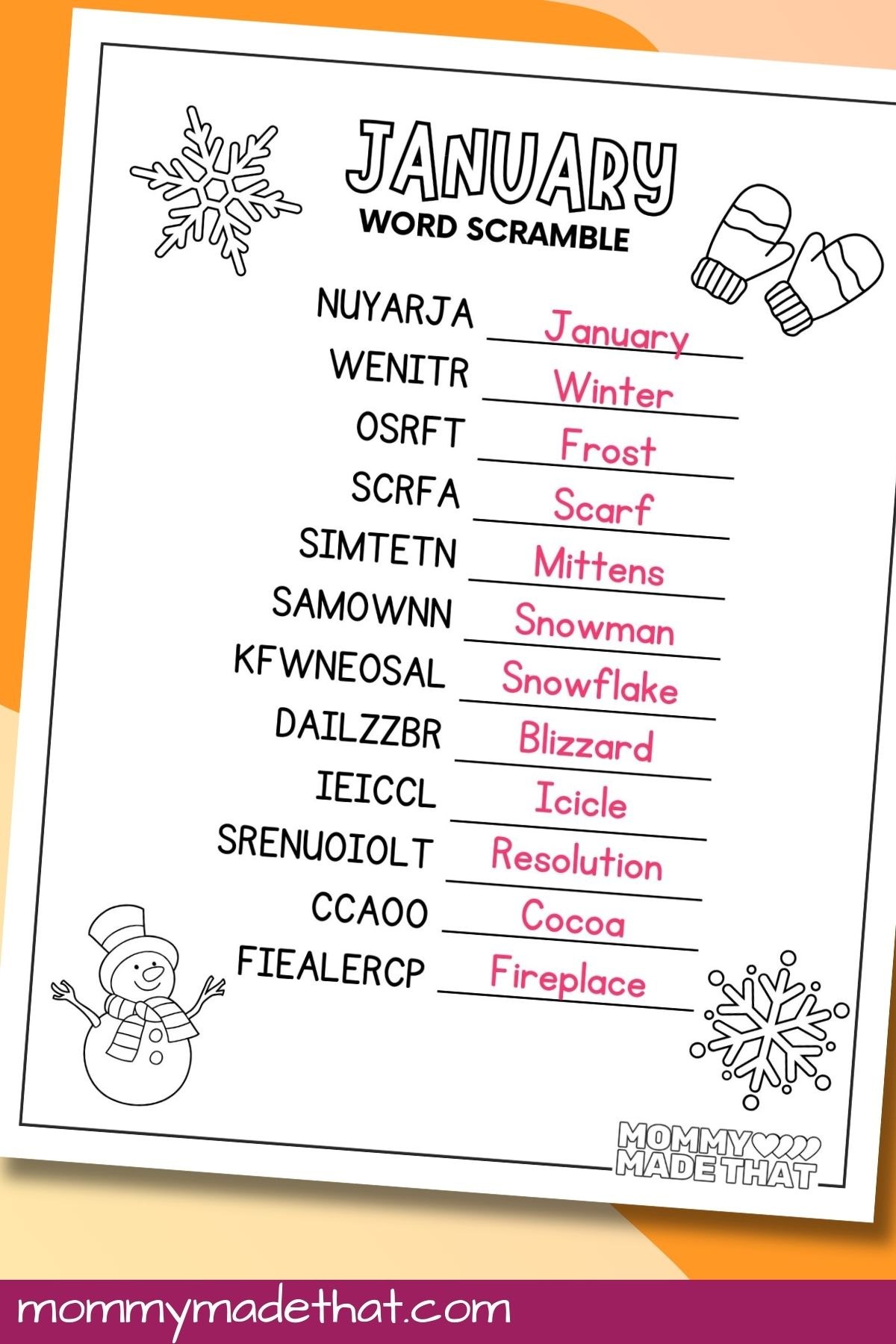 January Word Scramble (Free Printable Worksheet) with Super Teacher Worksheets Scrambled Christmas Answers