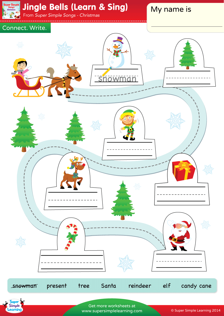 Jingle Bells Worksheet - Connect & Write - Super Simple with regard to Christmas Songs Activities Worksheets