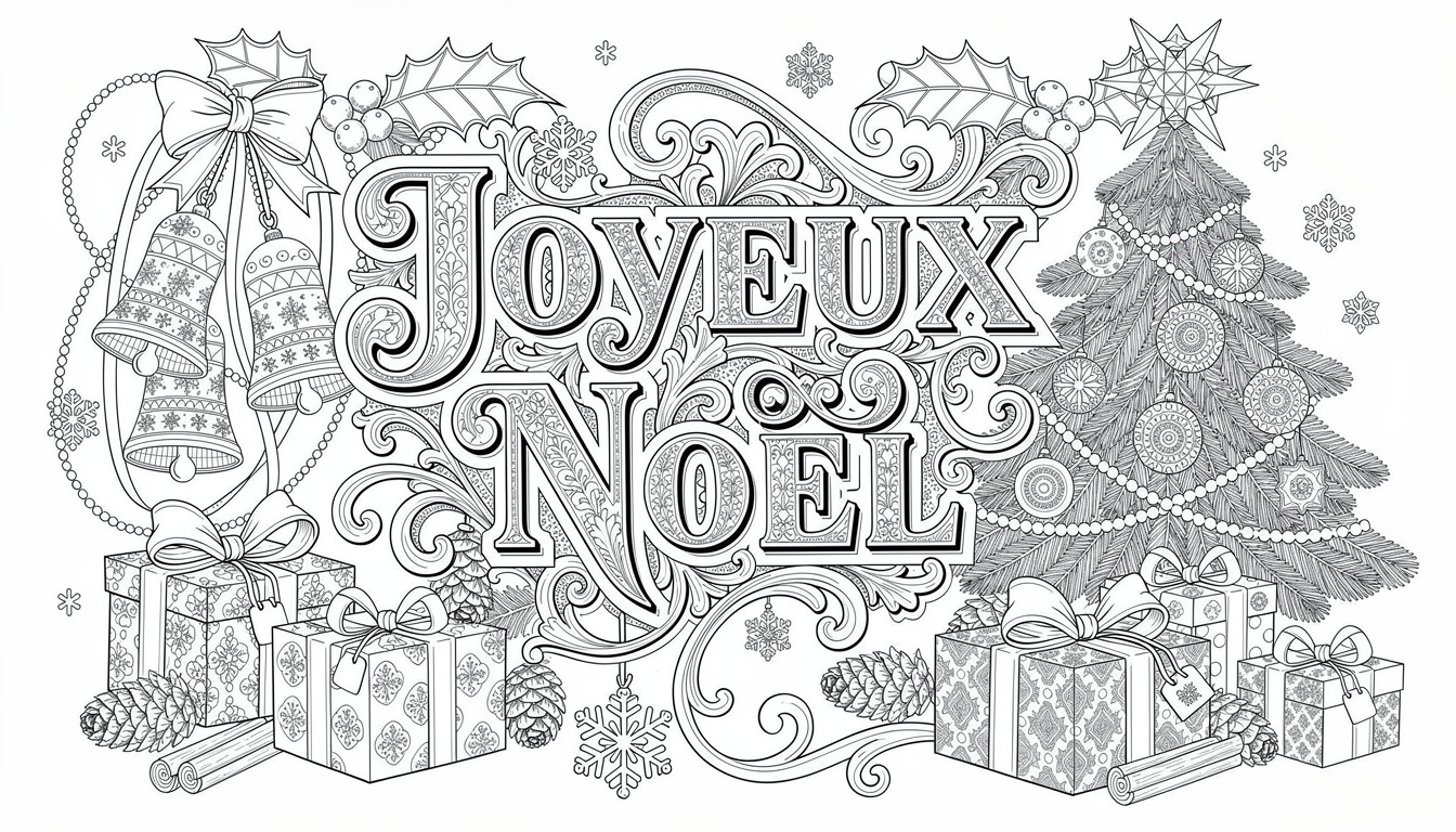 Joyeux Noël Christmas Coloring Page - Intricate Adult Design within French Christmas Colouring Worksheets