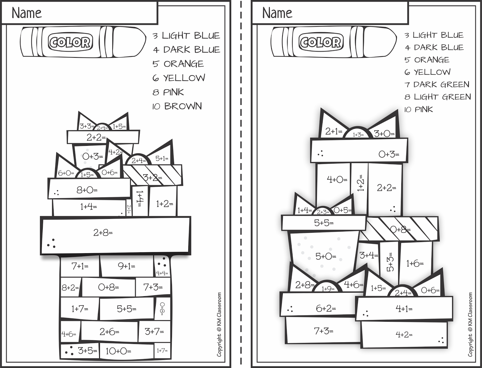Km Classroom: Free Christmas Colornumber Addition Within 10 intended for Free Color by Number Addition Christmas Worksheets