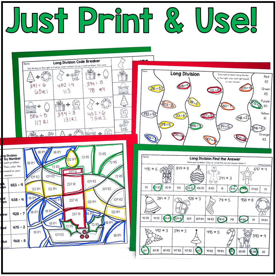 Long Division With Remainders Colornumber Christmas Math intended for Long Division Christmas Worksheets