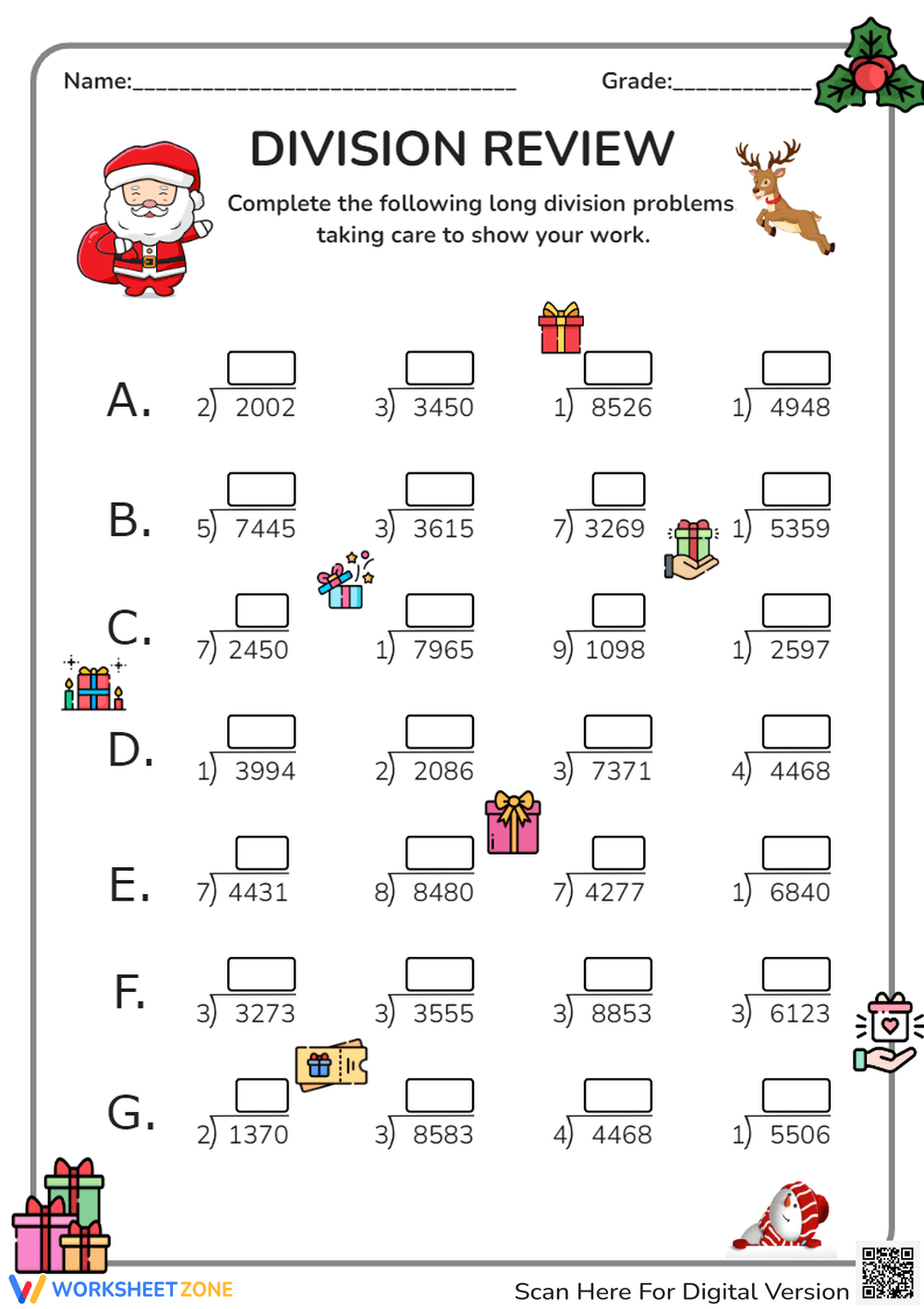 Long Division Worksheets pertaining to Christmas Long Division Worksheets