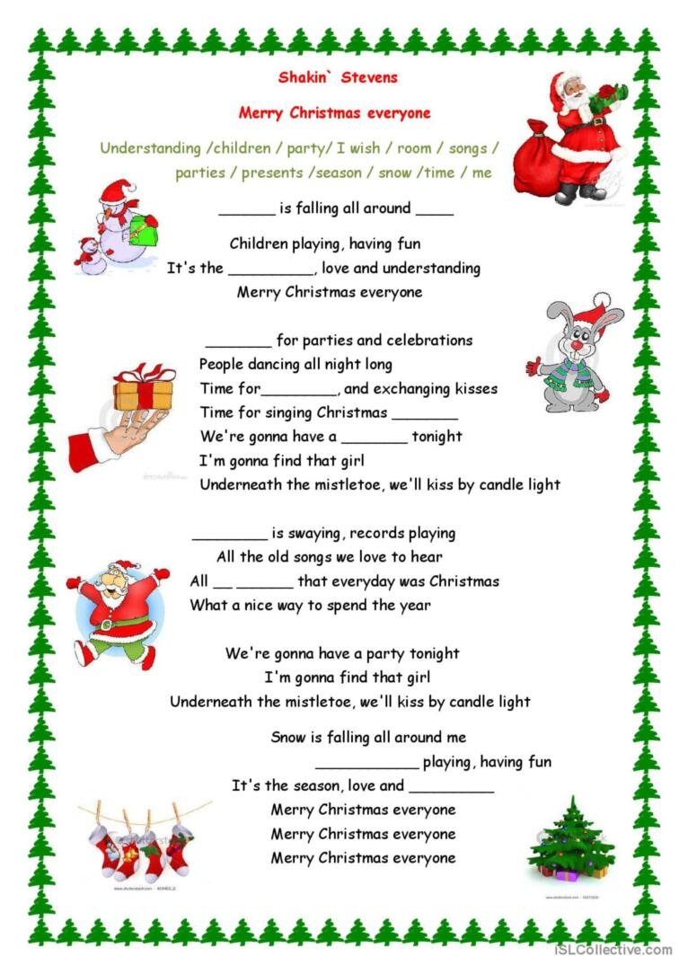 Merry Christmas Everyone Song Song A…: English Esl Worksheets Pdf pertaining to Christmas Song Picture Worksheets