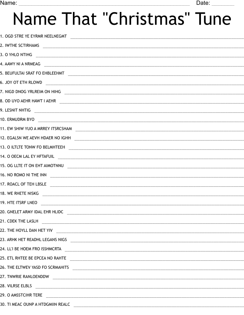 Name That "Christmas" Tune Word Scramble - Wordmint for Name That Christmas Tune Worksheets