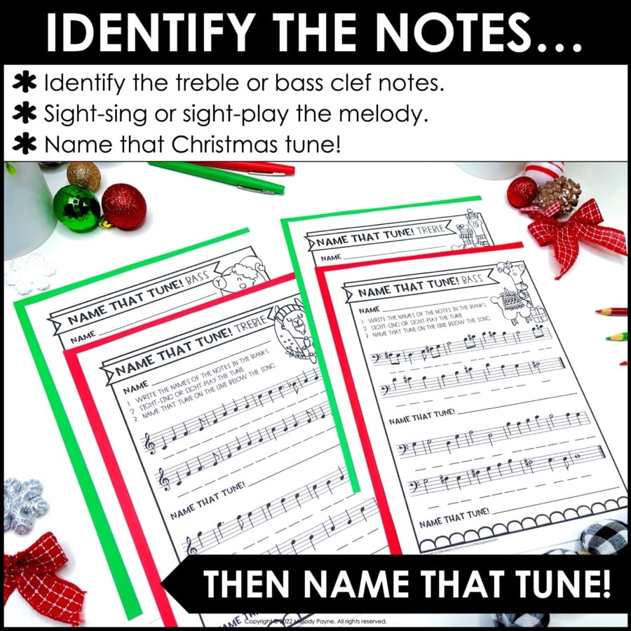 Name That Tune Christmas Music Worksheets In Treble And Bass Clef with Name That Christmas Tune Worksheets Answers