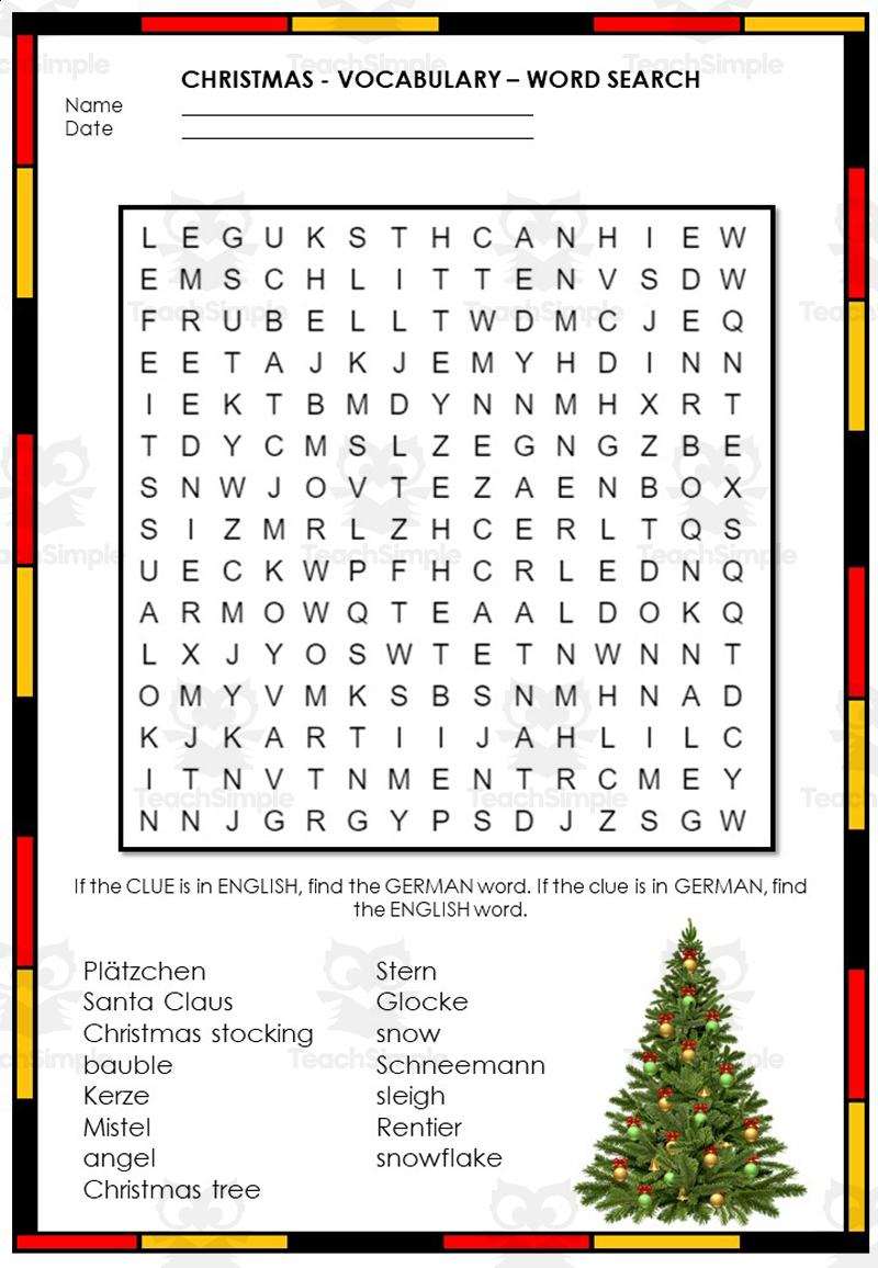 No Prep German Vocabulary Worksheets And Answer Key - Christmas in German Christmas Vocabulary Worksheets