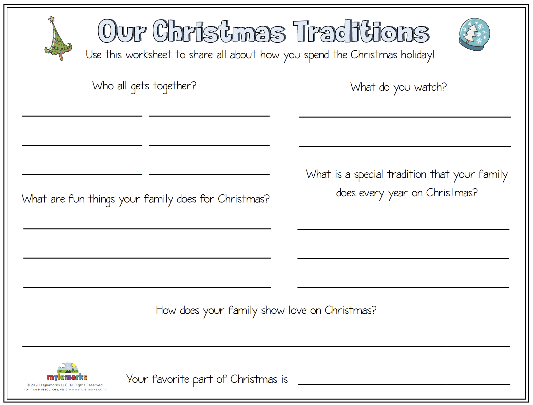 Our Christmas Traditions [F] in Christmas Social Skills Worksheets