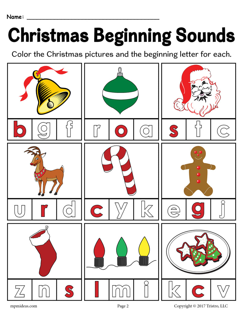 Printable Christmas Beginning Sounds Worksheet! - Worksheets Library within Christmas Phonics Worksheets Kindergarten