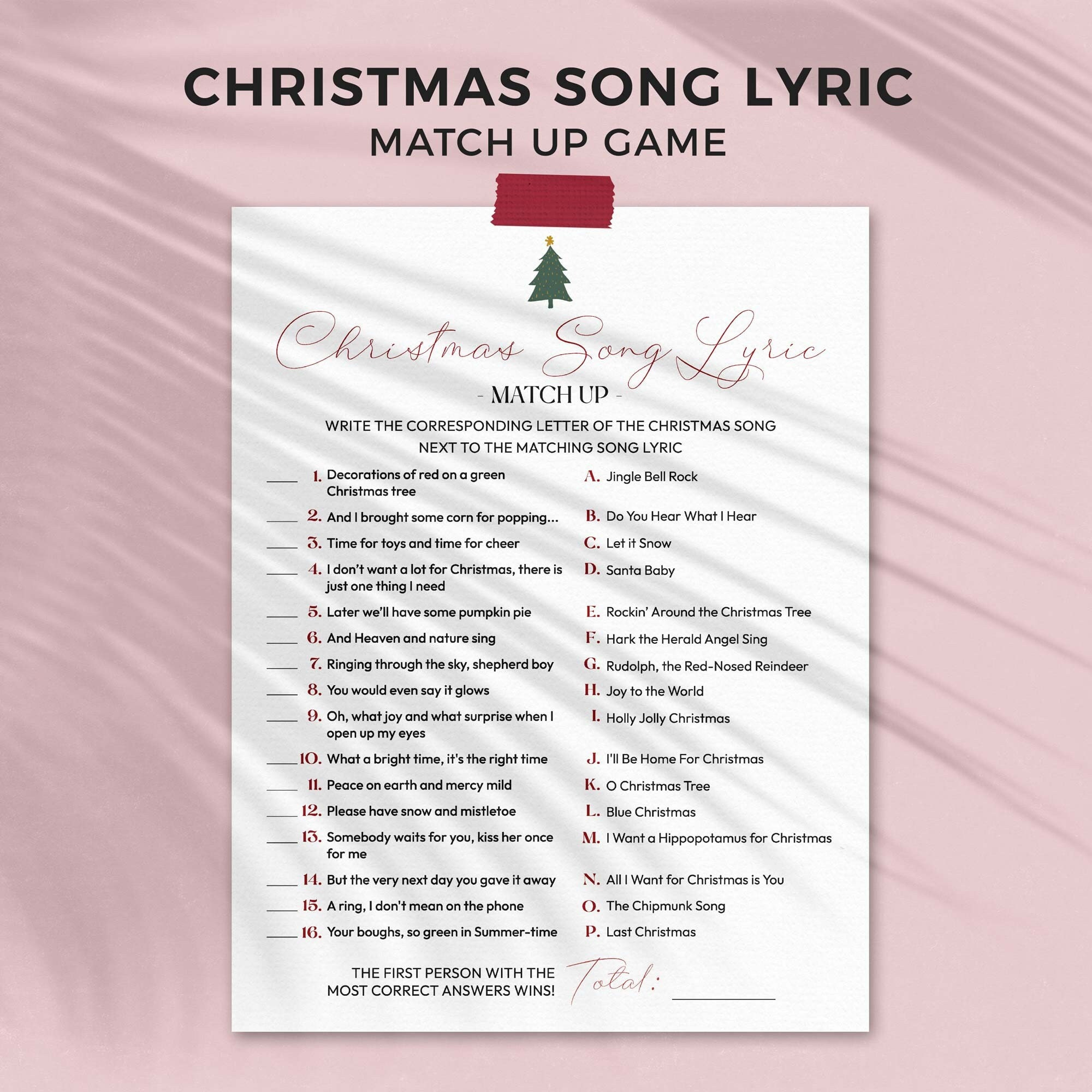 Printable Christmas Song Lyric Match Up Game | Xmas Music Quiz For for Christmas Song Challenge Worksheets