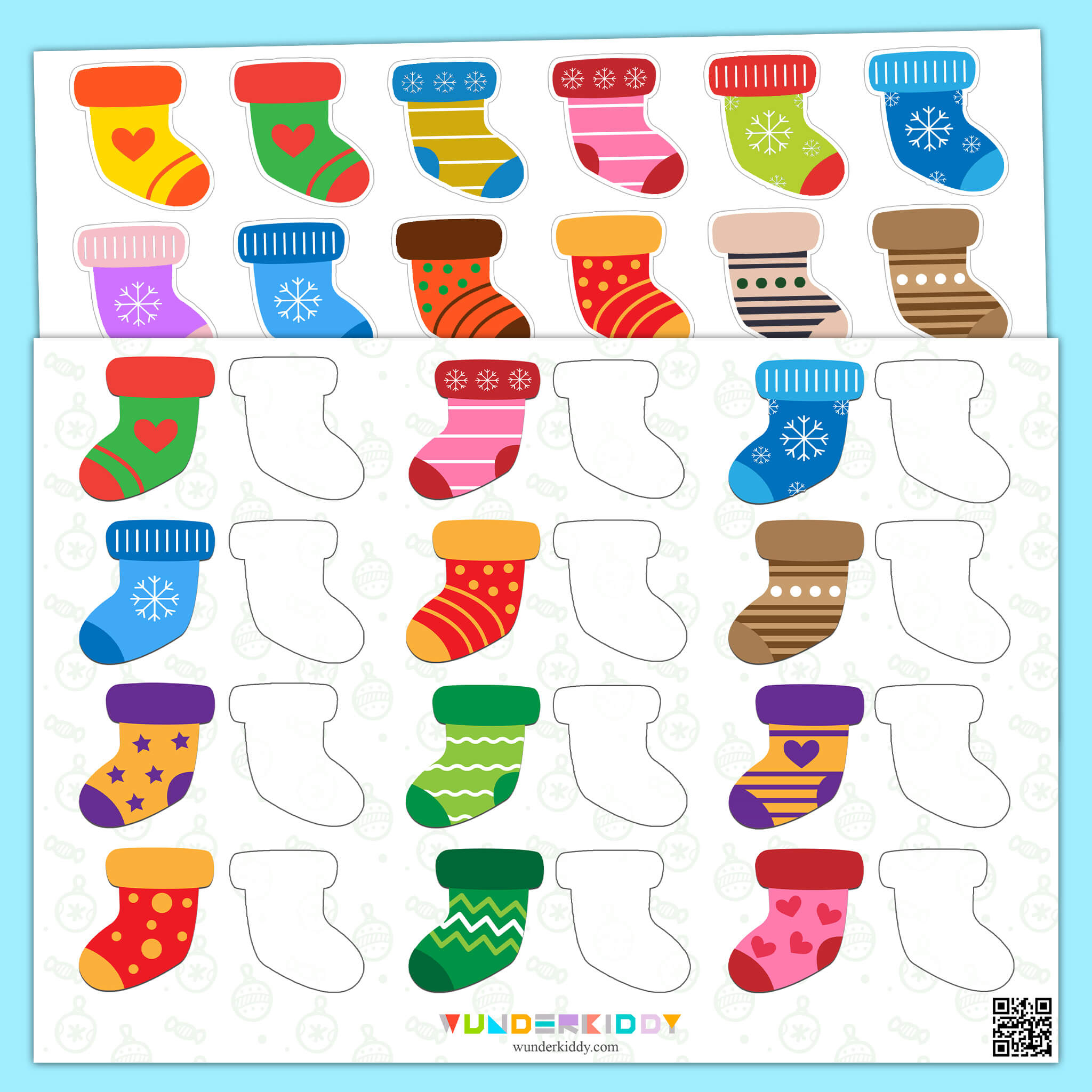 Printable Christmas Stocking Matching Pairs Worksheet For Kids for Christmas Stocking Worksheets Printable