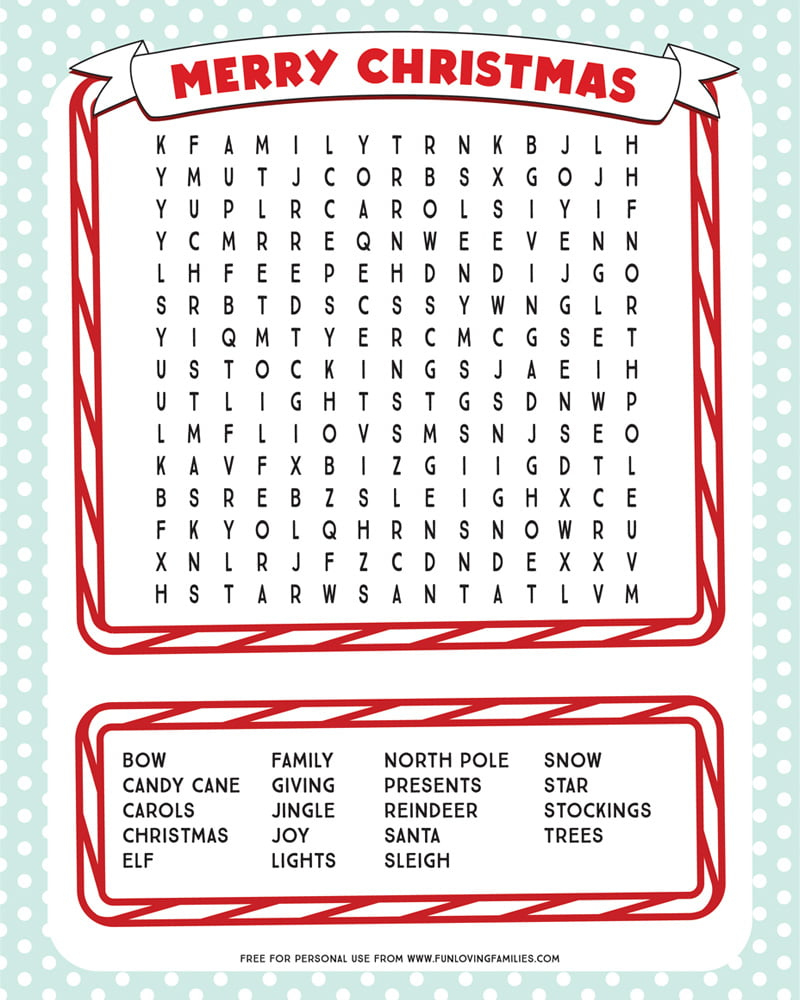 Printable Christmas Word Search - Fun Loving Families with regard to Free Christmas Word Search Worksheets